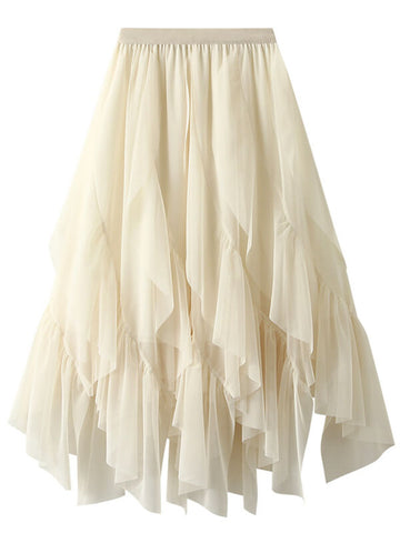 Woochic jupe longue irrégulière tulle unicolore froufrou femme mode Abricot ONE SIZE